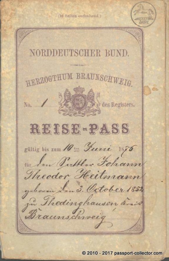 Very Rare North German Confederation Passport Issued 1875