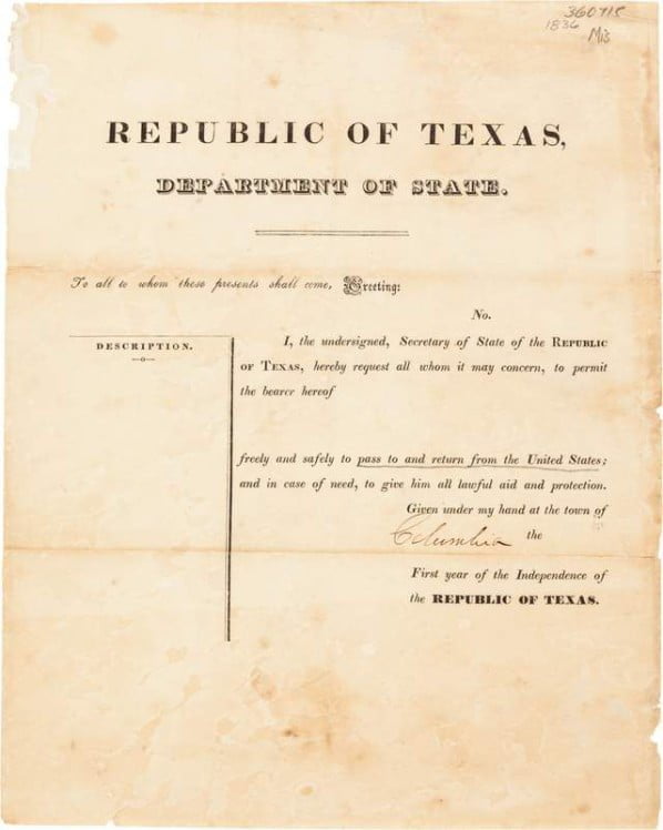 USA Republic of Texas 1836 passport-002