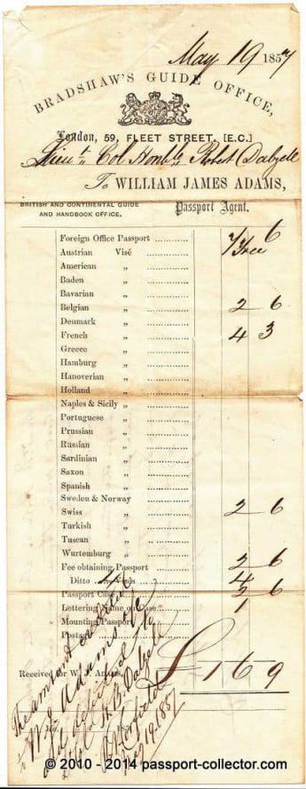 UK passport invoice 1857