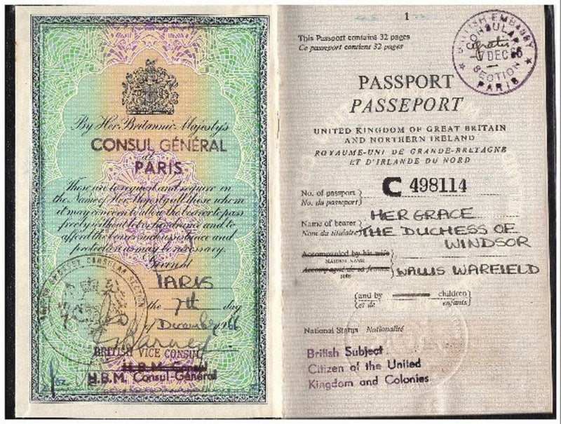 Duchess of Windsor (Wallis Spencer-Simpson) Passport 1966
