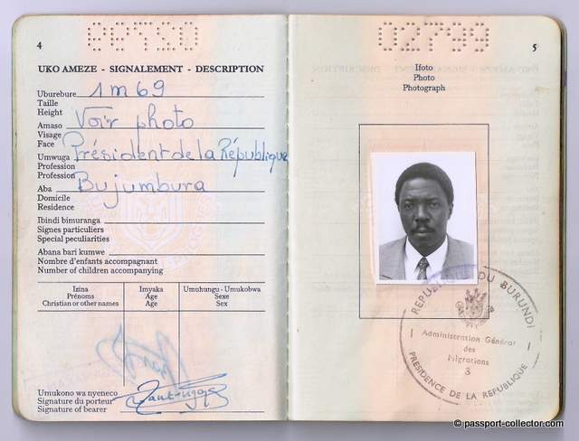 Diplomatic Passport Of Sylvestre Ntibantunganya
