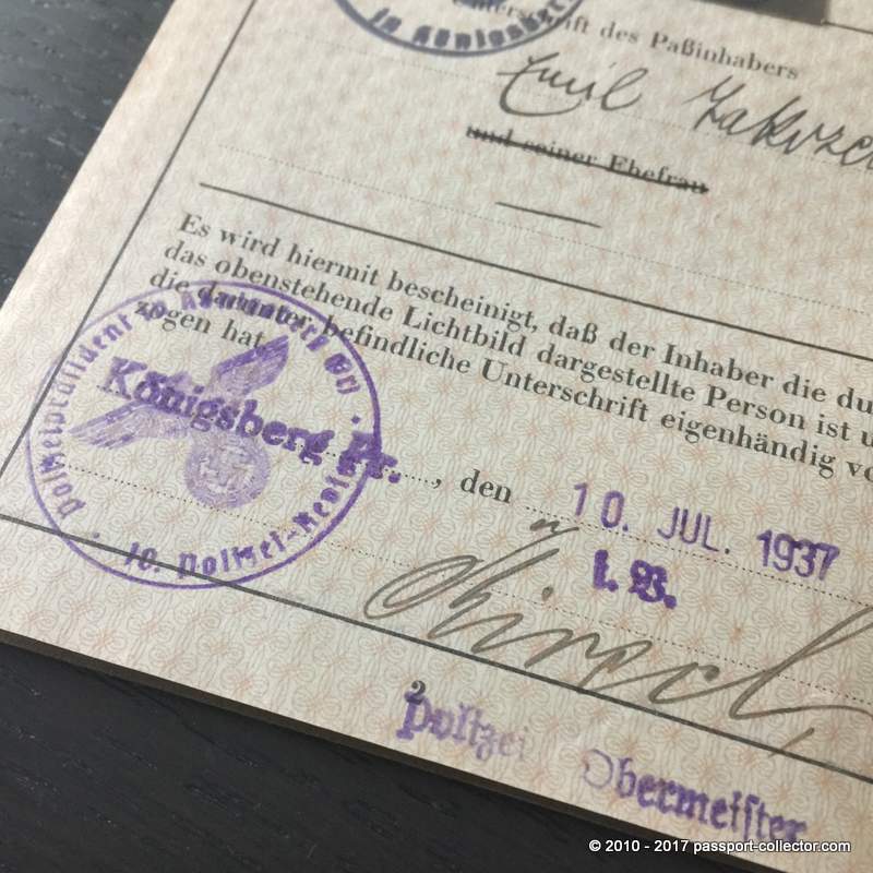 German Passport 1937 Issued In Königsberg