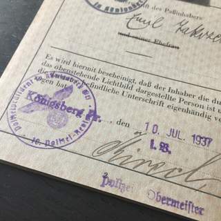 German Passport 1937 Koenigsberg