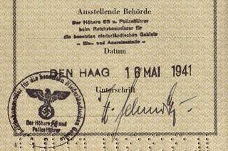 Passport 1941 issued by SS in occupied Hague