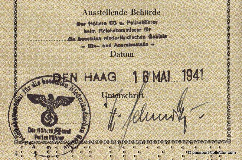 SS issued passport in the occupied Netherlands