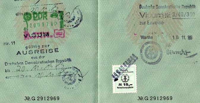 The last visa stamped by East Germany (DDR)