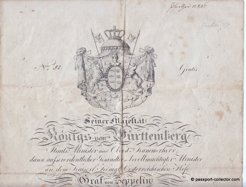 Ferdinand Ludwig von Zeppelin Passport 1828
