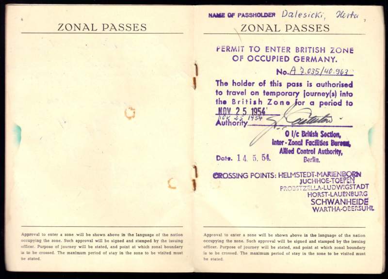 Zonal Travel Permit 1954 for occupied Germany