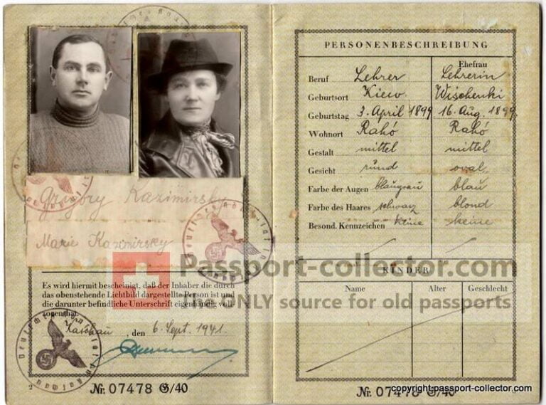 NS German Passport – Protectorate of Bohemia and Moravia – Kaschau