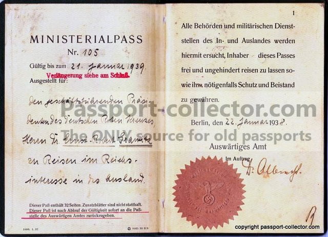 Diplomatic Passport Reich Physician SS & Police