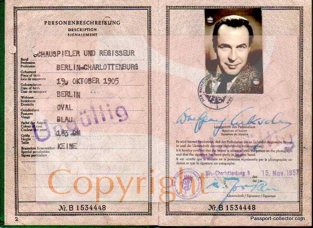 The passport of German actor/director W. Lukschy