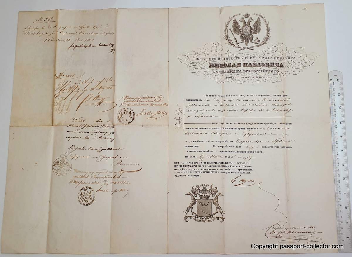 Russian passport Alexander I 1842 Vienna