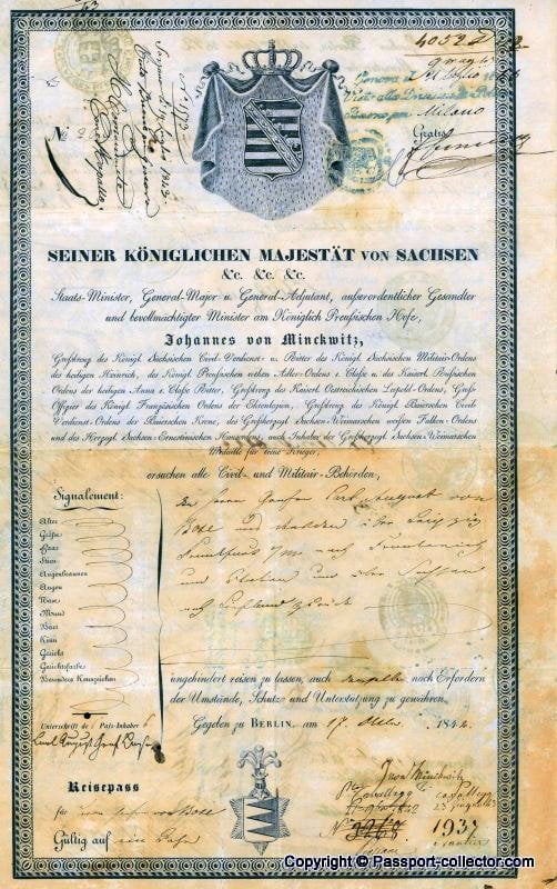 Saxony passport Minckwitz 1842