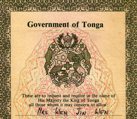 A rare Kingdom of Tonga passport