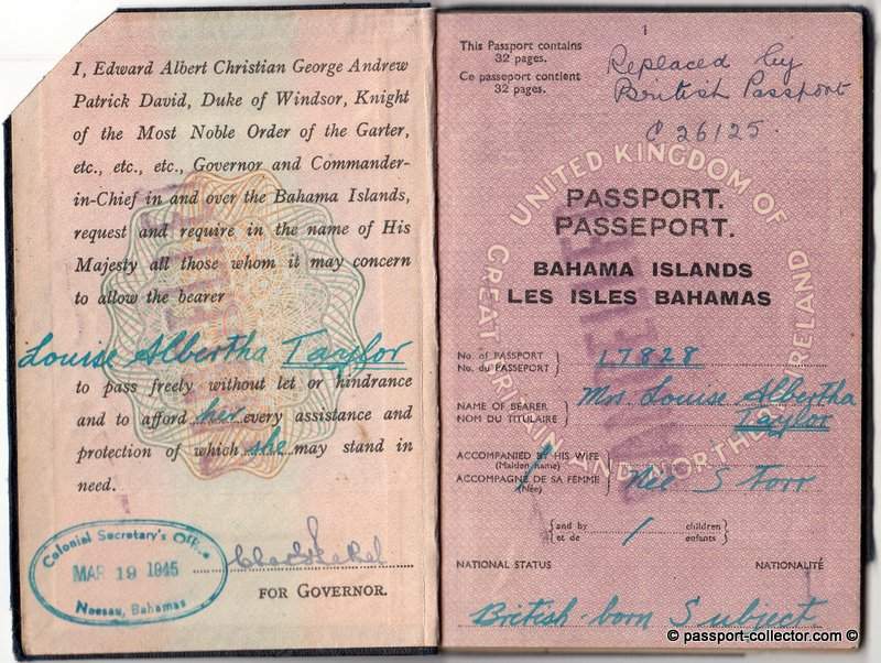 Bahama Island Passport 1945