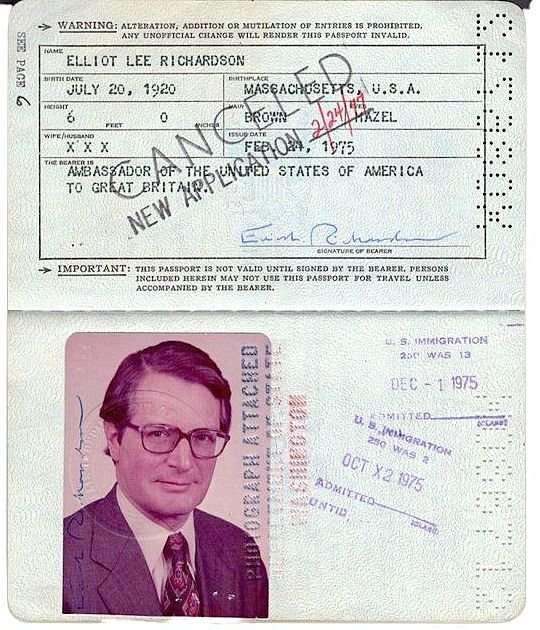 E.L.Richardson Ambassador US passport