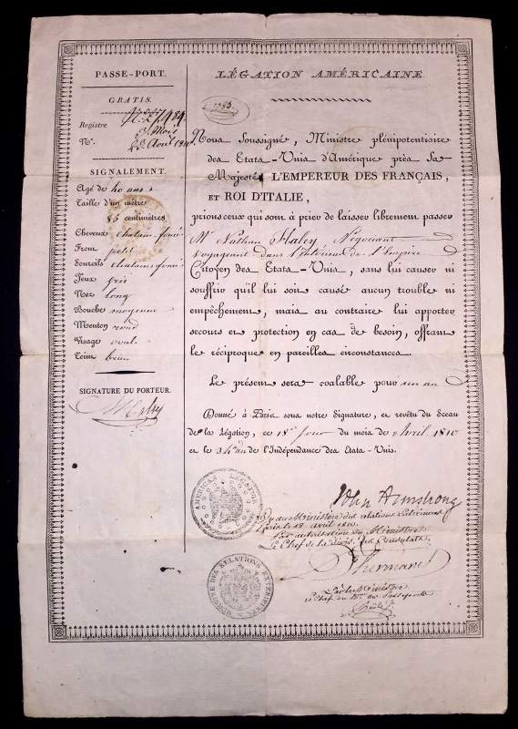 US passport 1810 France John Armstrong