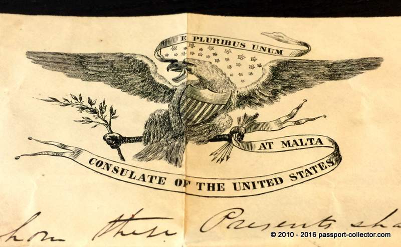 Rare US Group Passport 1852 - Consulate Malta