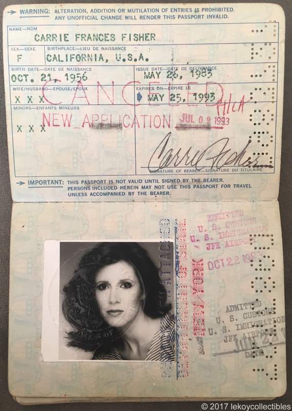 Carrie Fisher - Princess Leia - Passport At Auction