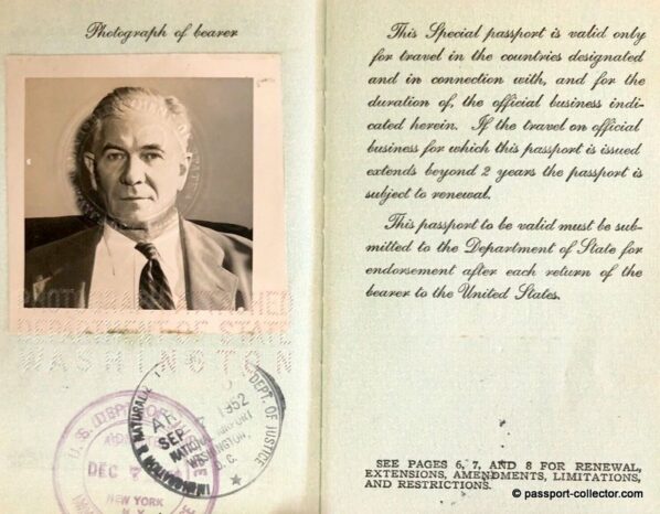 US Senator Absalom Willis Robertson - Special Passport